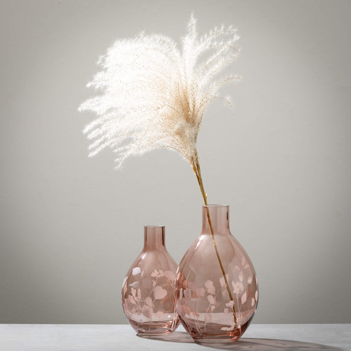 Etched Pink Glass Vases