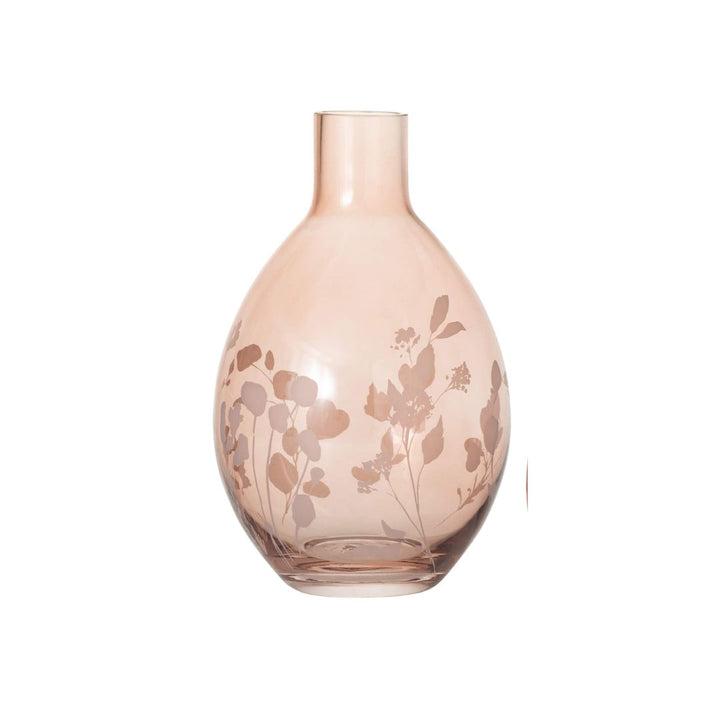 Etched Pink Glass Vases