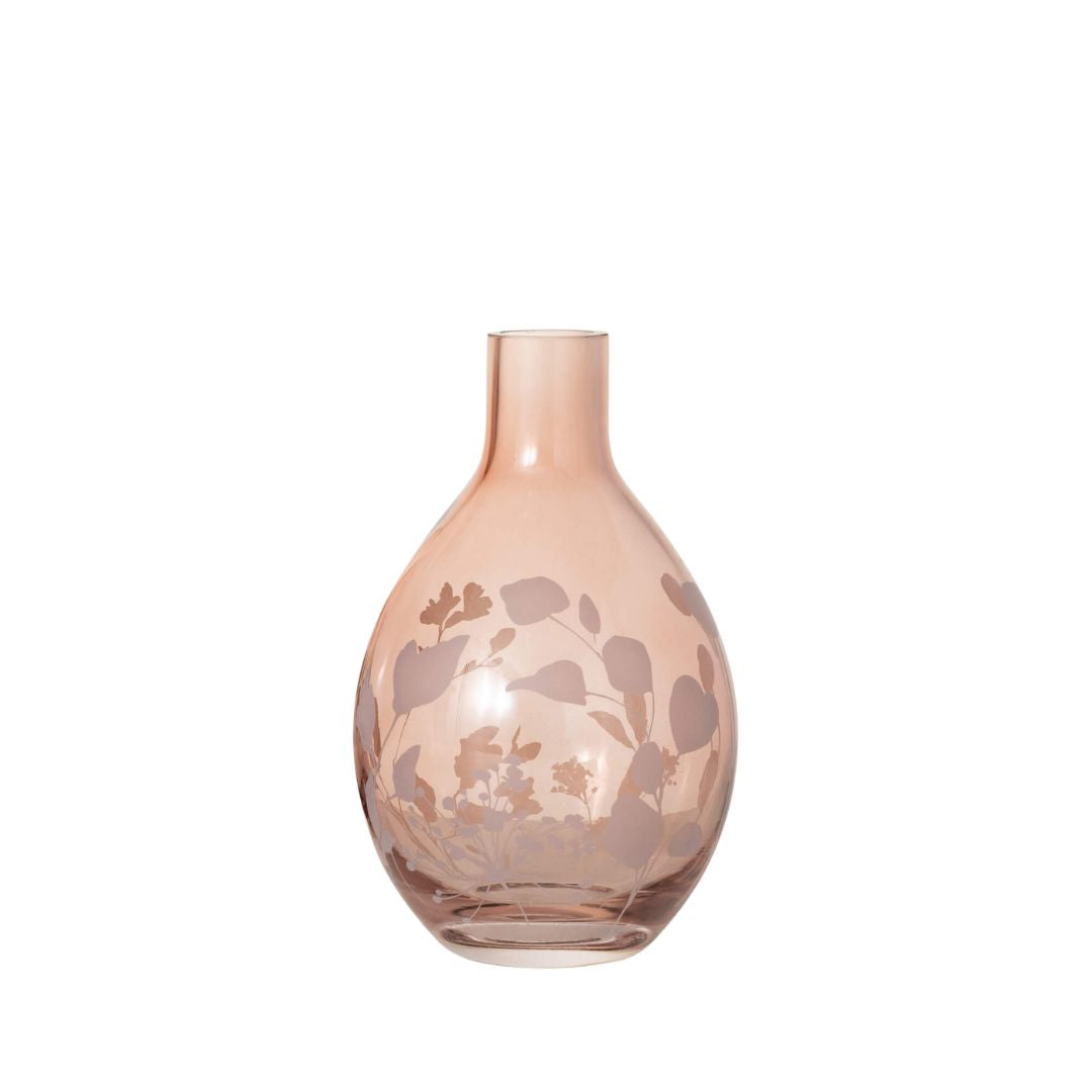 Etched Pink Glass Vases