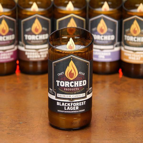 torched black forest lager beer candle