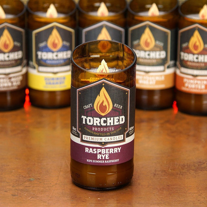torched raspberry rye beer candle